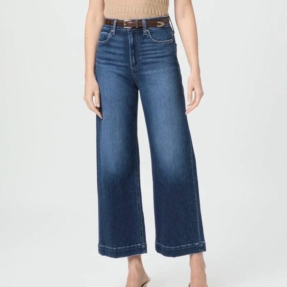 PAIGE Genesee Crop Jeans Size 29 Blue High Rise Wide Leg Denim Coastal Minimal
